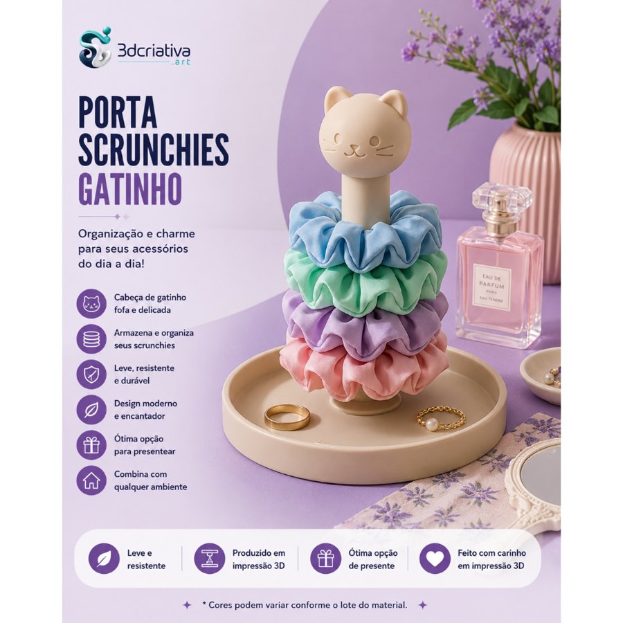 Porta Scrunchies Gatinho Organizador de Xuxinhas e Elásticos