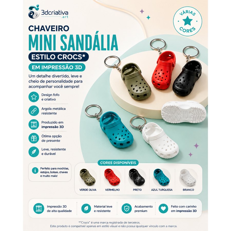 Chaveiro Mini Sandália Estilo "Crocs"
