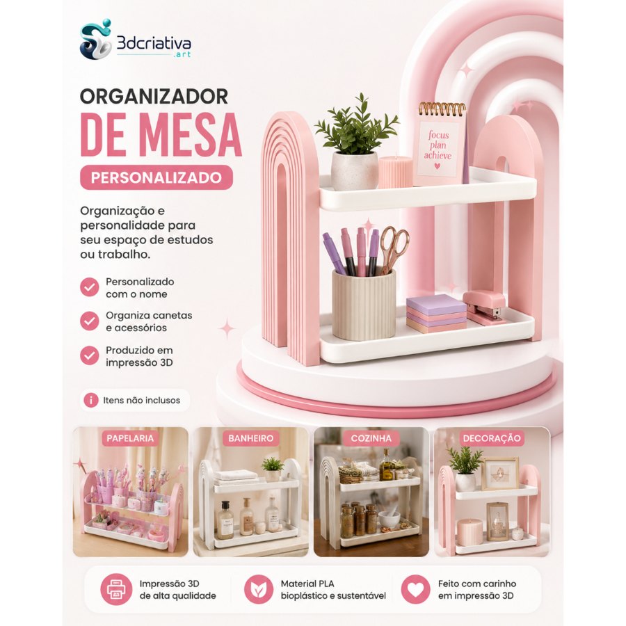 Organizador de Mesa Multiuso | Prateleira para Papelaria, Banheiro, Cozinha e Decoração