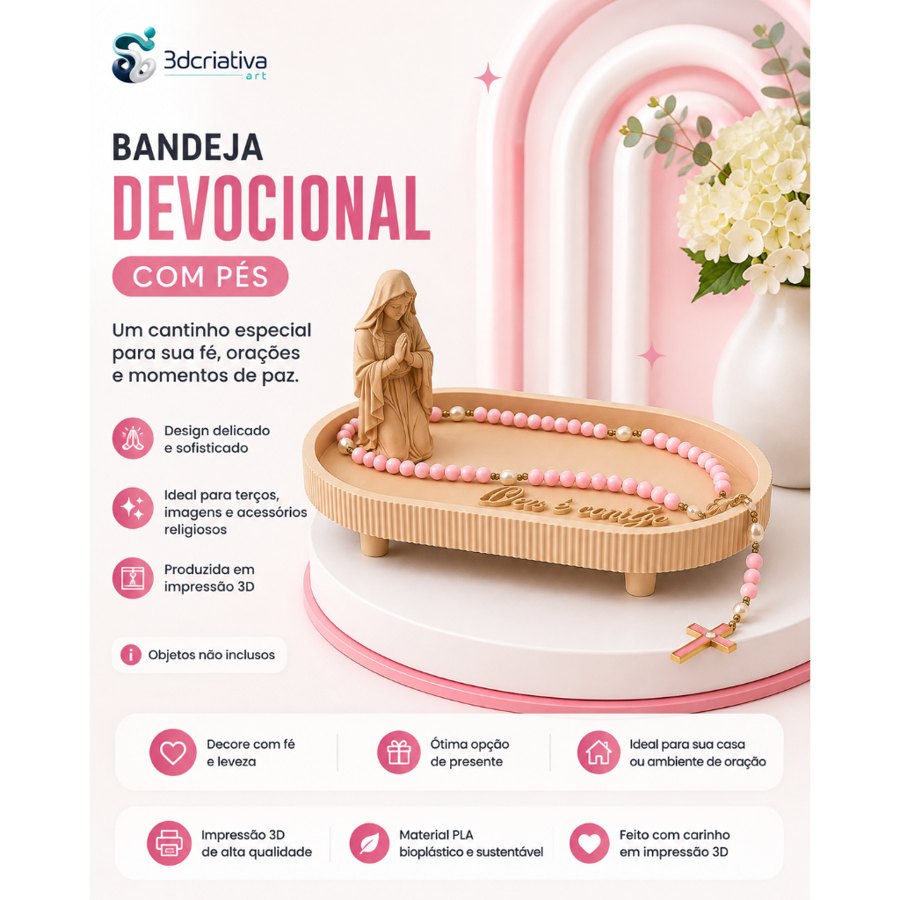 Bandeja Devocional com Pés | Porta Terço, Imagem e Objetos Religiosos