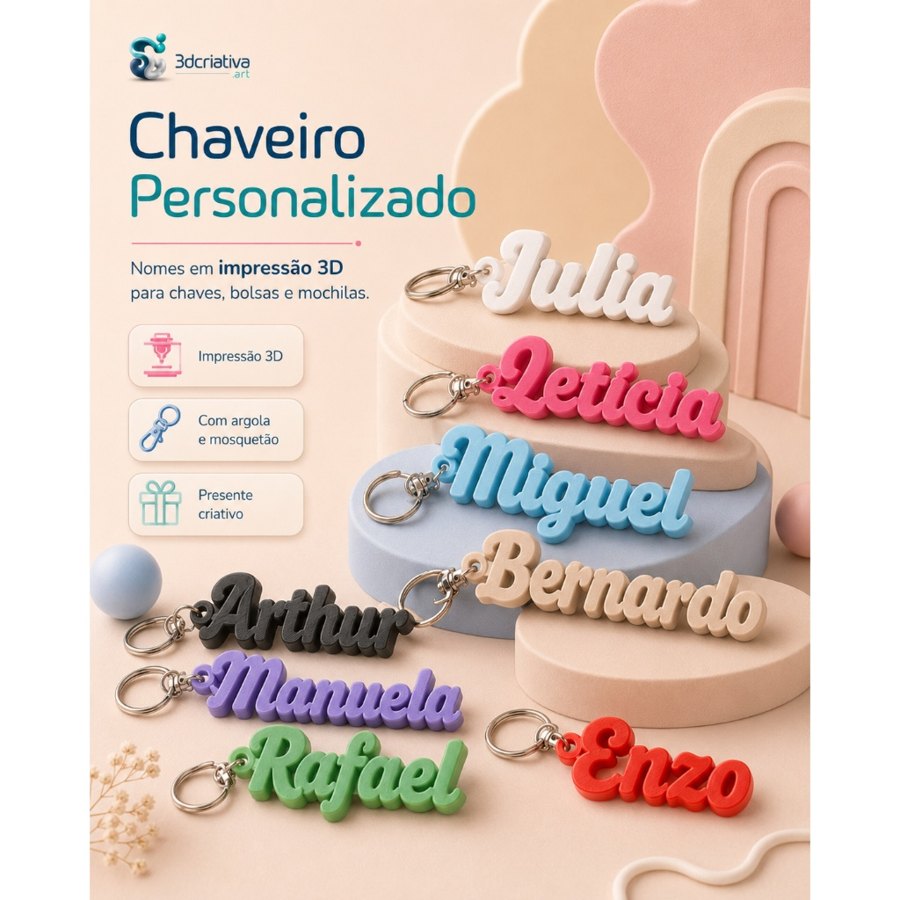 Chaveiro de Nome Personalizado em impressão 3D