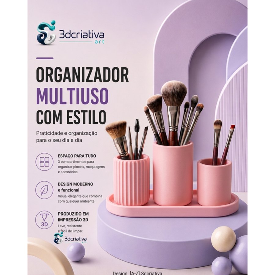 Kit 3 peças organizadores de pincel de maquiagem