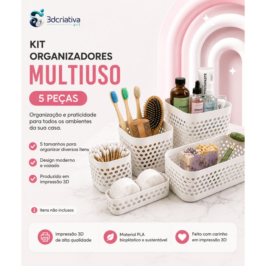 Kit Organizadores Multiuso 5 Peças| Organização para Banheiro, Cozinha, Escritório e Lavanderia