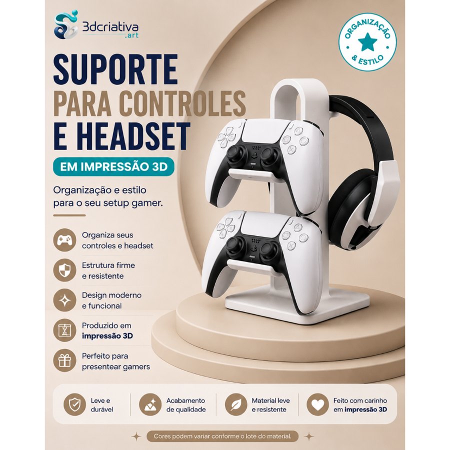 Suporte para 2 Controles e Headset| Organizador para Setup Gamer