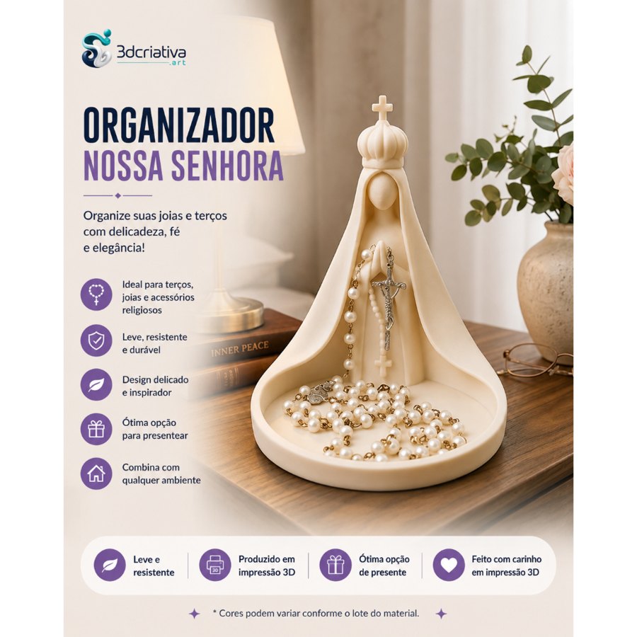 Nossa Senhora para Terço e Joias– Porta Terço Religioso Decorativo