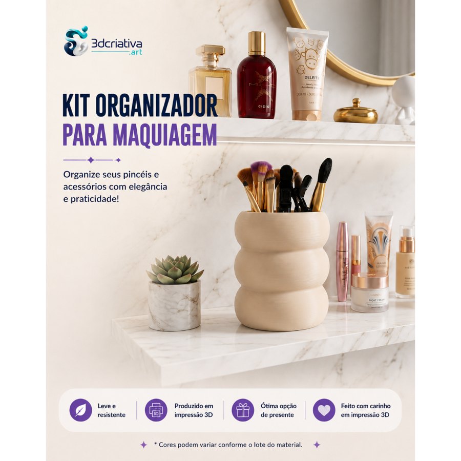 Organizador Multiuso Decorativo em Impressão 3D – Porta Pincéis, Maquiagem e Acessórios