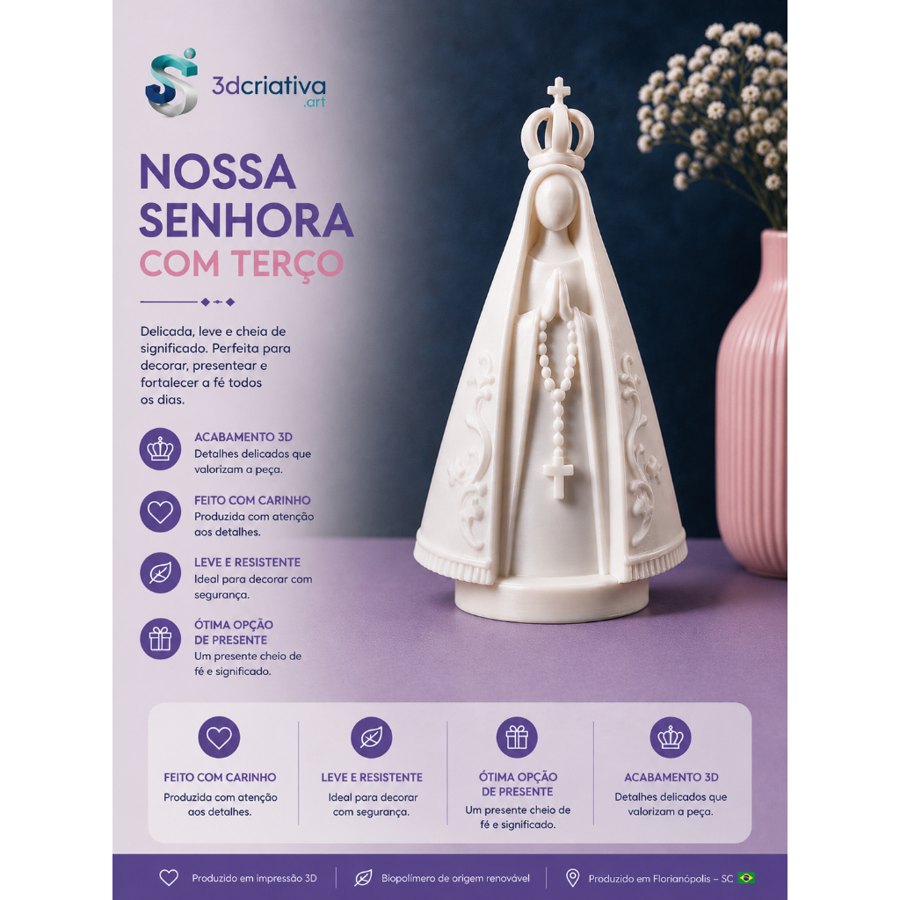 Nossa Senhora com Terço – Estátua Decorativa em Impressão 3D