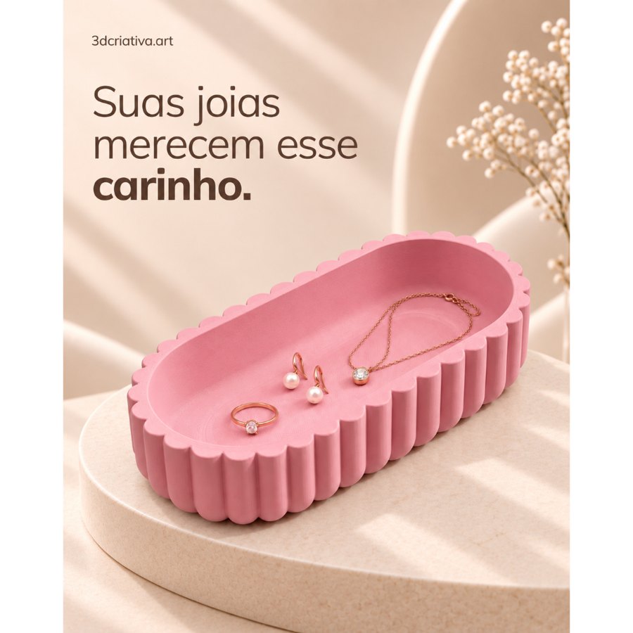 Bandeja Porta-Joias Oval Canelada – Organizador de Acessórios