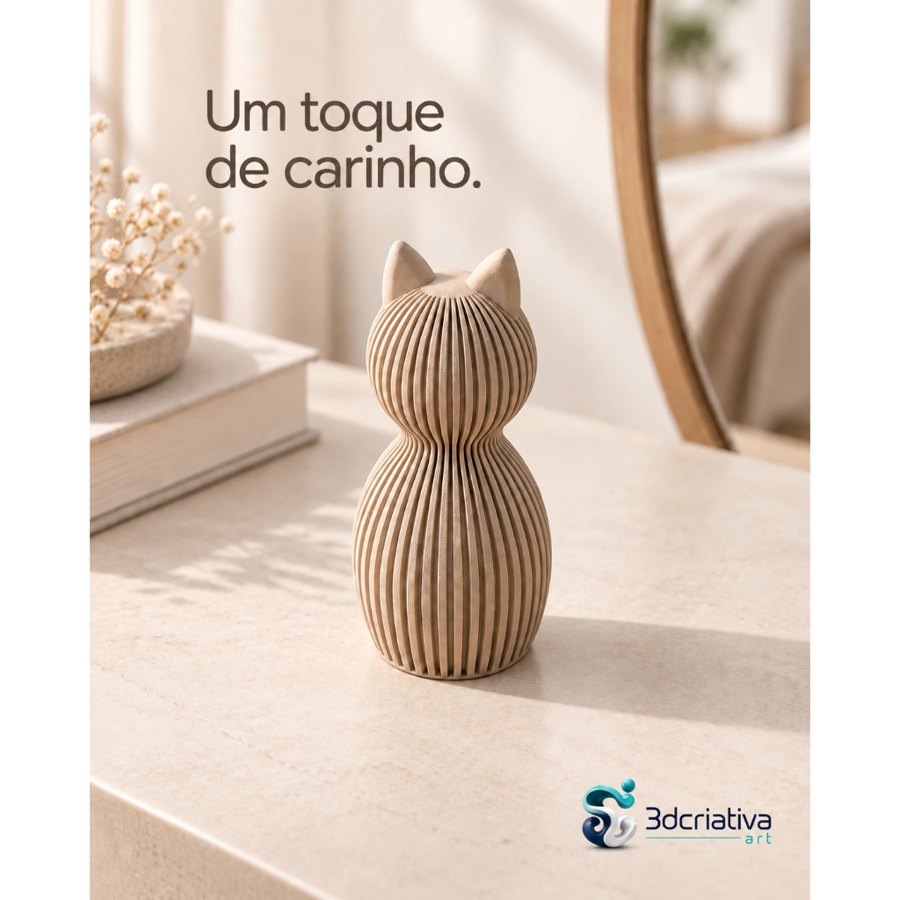 Gato Decorativo Minimalista Japandi Canelado 8,6 cm – Unidade ou Kit com 2 ou 3 Peças