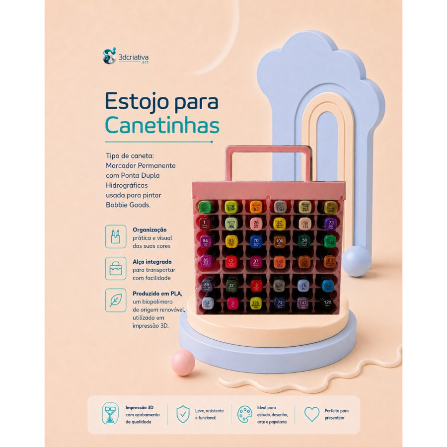 ESTOJO PARA 36 CANETINHAS COM ALÇA DE APOIO