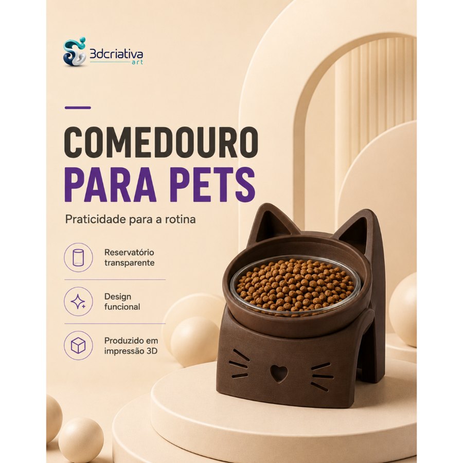 Comedouro Elevado para Gatos – Modelo Gatinho em impressão 3D