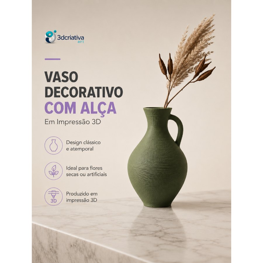 Vaso Decorativo Rústico com Alça em Impressão 3D