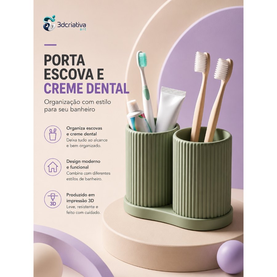 Kit Organizador para Banheiro – Porta Escovas e Creme Dental em Impressão