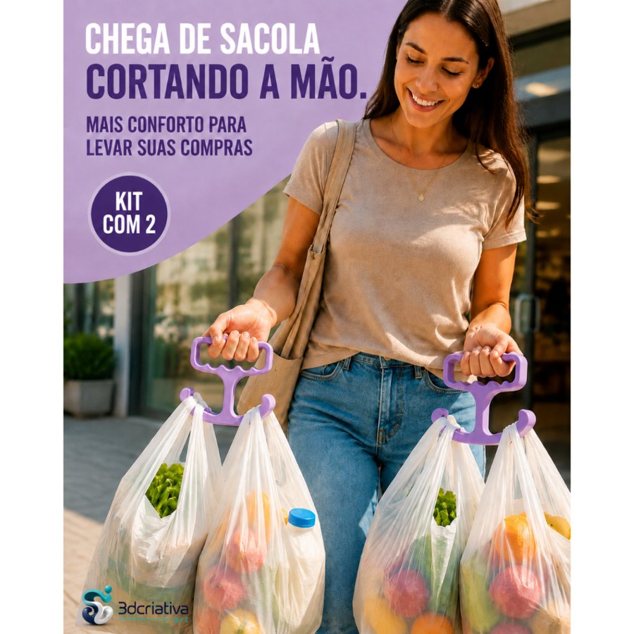 Kit com 2 Suportes para Sacolas de Supermercado – Alça Ergonômica