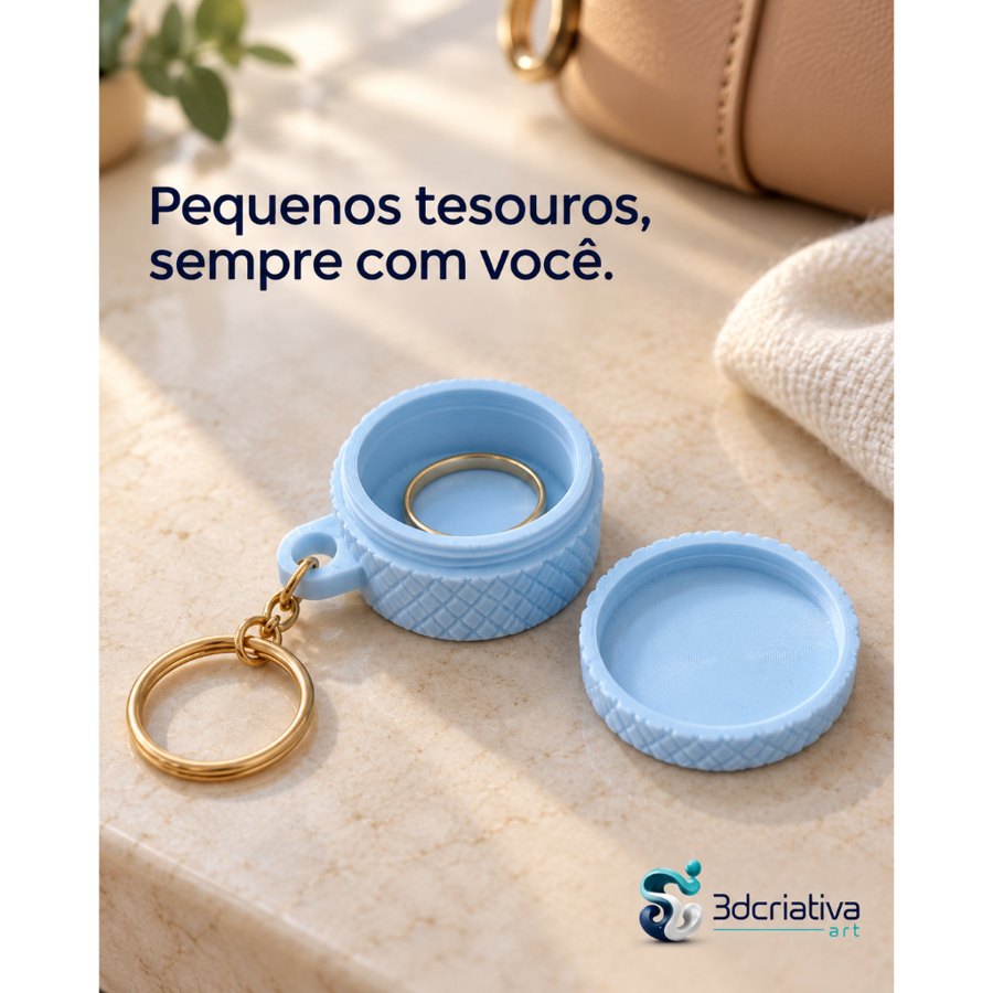 Chaveiro Porta-Anel e Pequenos Objetos – Mini Estojo com Tampa de Rosca